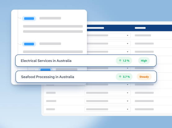 Screen with IBISWorld industry data comparing markets